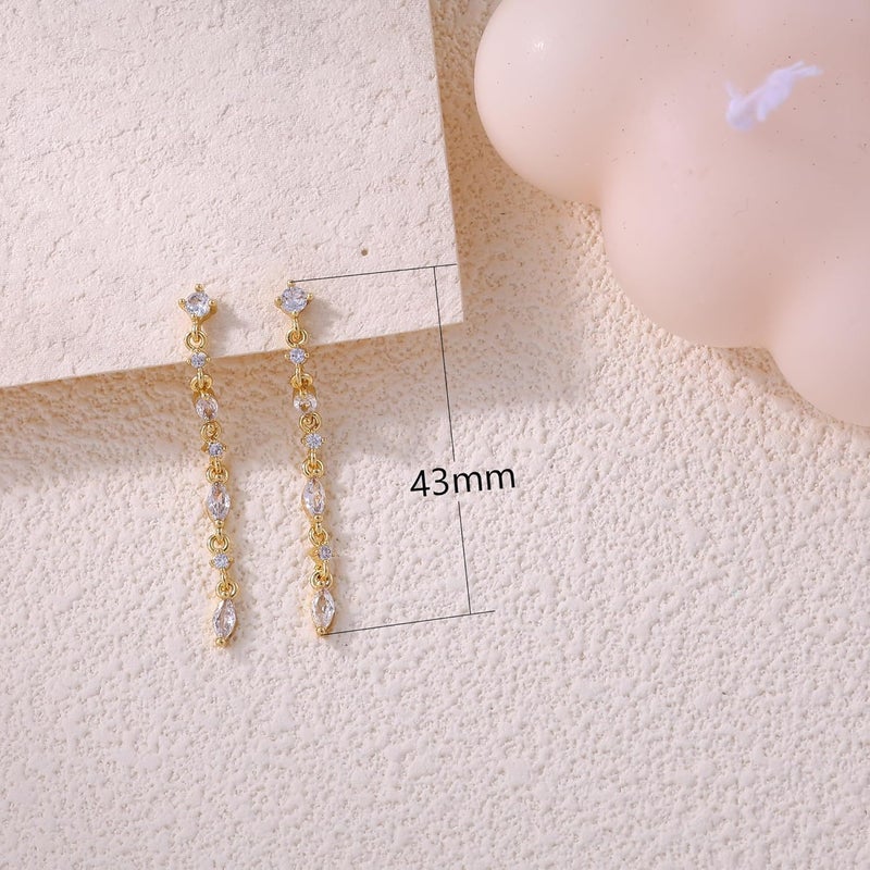 SELFROSE Store Gold Dangle Earrings for Women,Prom Jewelry Dainty Earring 14K Gold Plated Drop Earrings for Women Trendy Hypoallergenic CZ Dangling Earring - Image 4